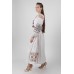 Boho Style Ukrainian Embroidered Maxi Dress White with Blue/Orange Embroidery